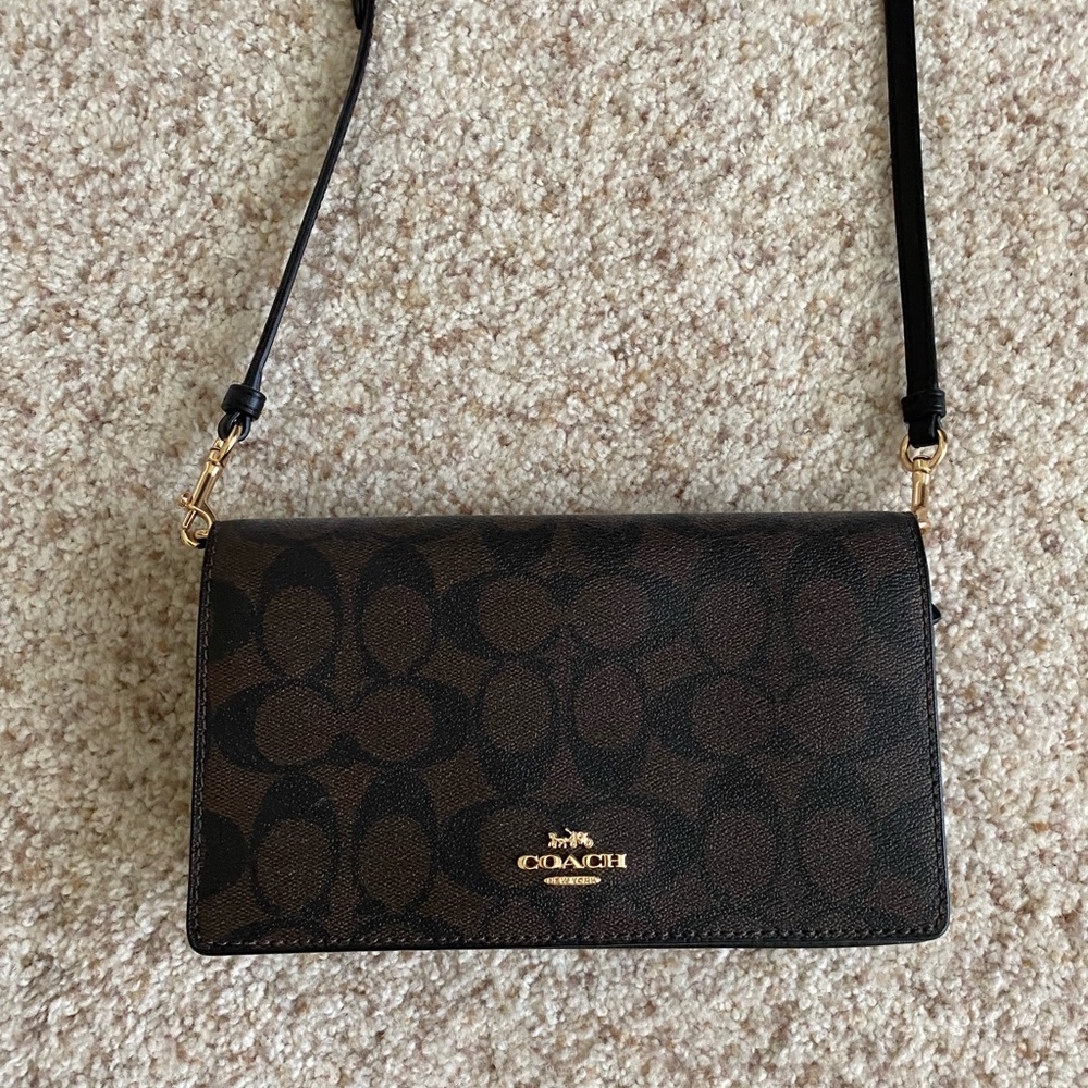 Coach Anna Foldover Clutch Crossbody In Signature Canvas NWOT